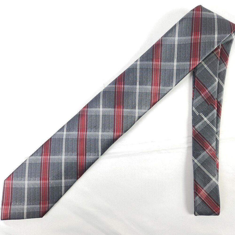 NWT Pronto‎ Uomo Gray Plaid Techno-Care Liquid Repellent Silk Slim Tie 58" x 3"